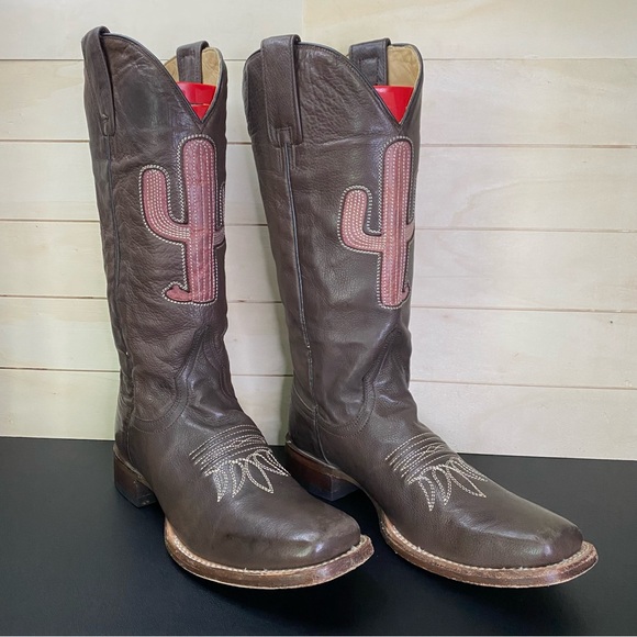 Stetson Shoes - Stetson Cowboy Boots Cactus Women's Size 6.5 Shoes Embroidered Brown Leather